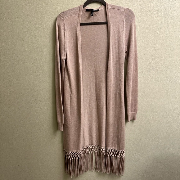 White House Black Market Long Open Cardigan Sweater Size Small Beige - Picture 10 of 10